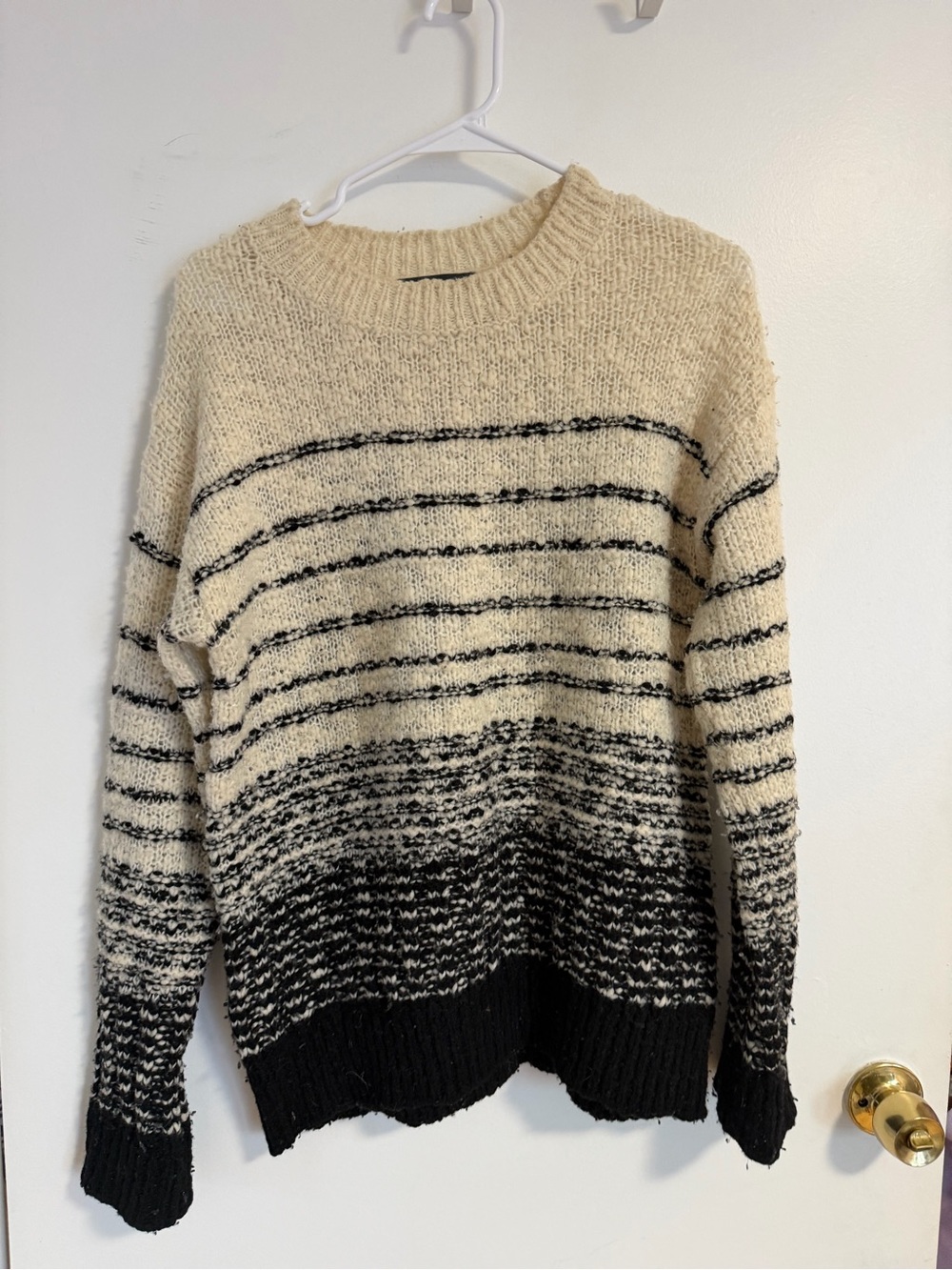 Vince Fine Wool Ombré Striped Sweater XS Black Ivory Oversized